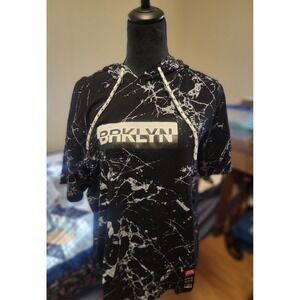 Vox Populi For The People Black White Hooded Shirt Brklyn Short Sleeve Large